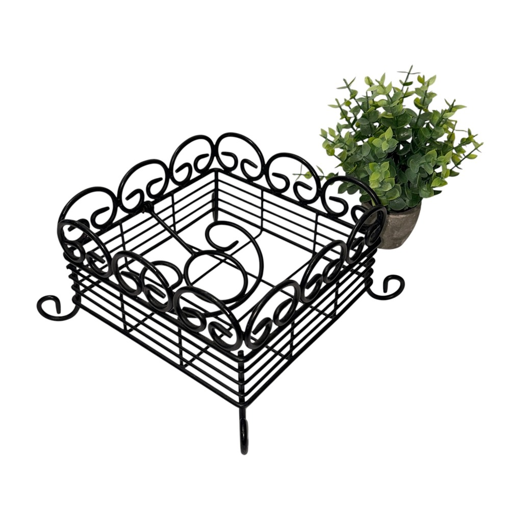Black Wrought Iron Napkin Holder Square Scrollwork Metal Weighted Arm Farmhouse